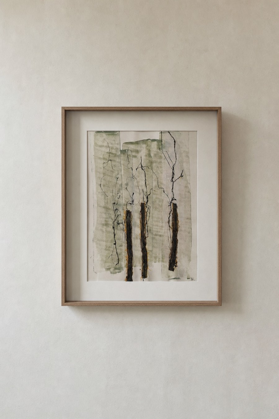 Drie stammen, Mixed media on paper, Els Schram