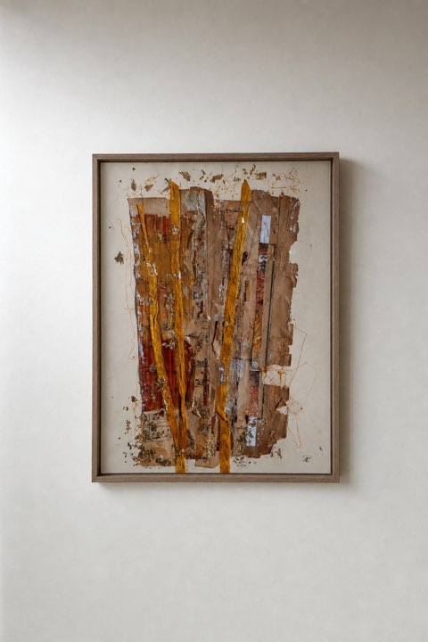 Riet, Collage en inkt op papier, Els Schram