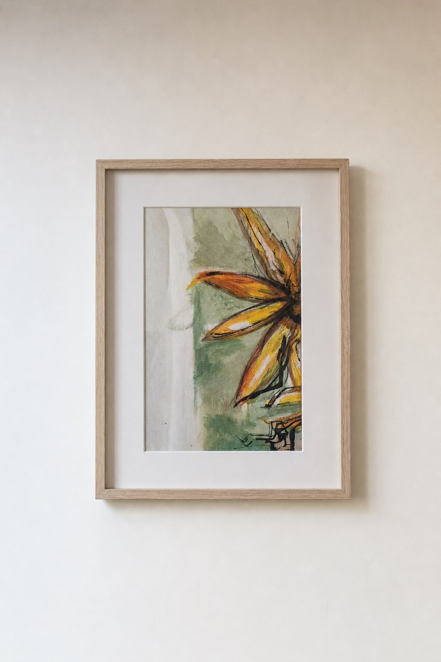 Zonnebloemen III, Linen, acrylic and ink, Els Schram